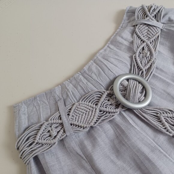 Linea Domani Lilac Grey Macramé Belted Crinkle Midi Skirt - Picture 3 of 16
